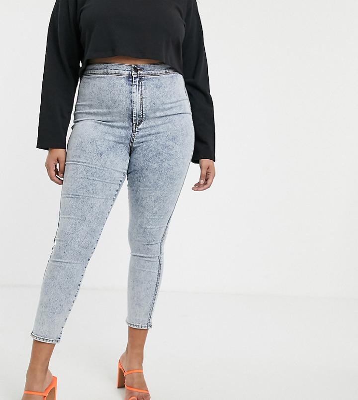 Asos Design Curve Rivington High Waisted Jeggings In Vintage Acid Wash-blue