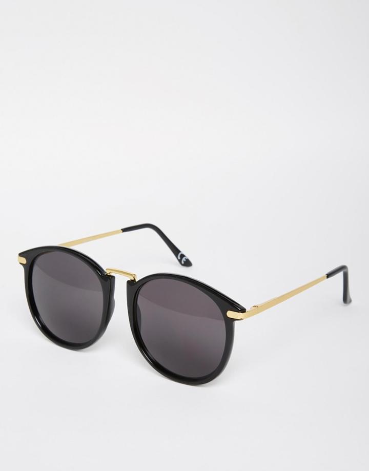 Asos Oversized Round Sunglasses With Fine Metal Nose Bridge - Black