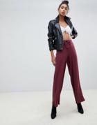 Asos Design Wide Leg Pants In Rib - Purple