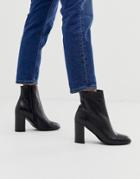 Asos Design Rescue Leather Block Heel Boots In Black - Black