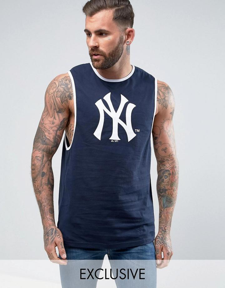 Majestic Yankees Longline Tank Exclusive To Asos - Navy