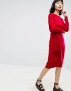 Asos Sweater Dress With Tie Waist - Red