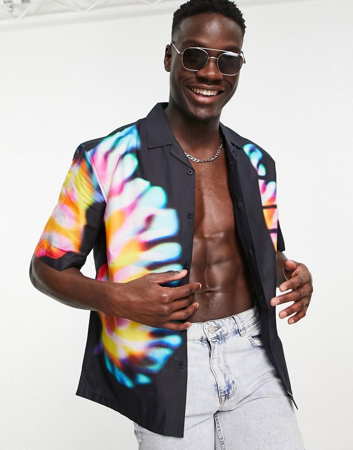 Topman Oversized Shirt With Tie Dye Print In Black