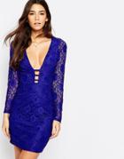 Oh My Love Plunge Front Midi Lace Dress - Electric Blue