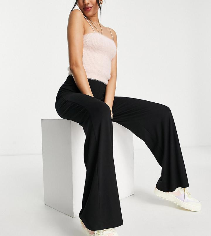 Asos Design Petite Basic Wide Leg Jersey Pants In Black