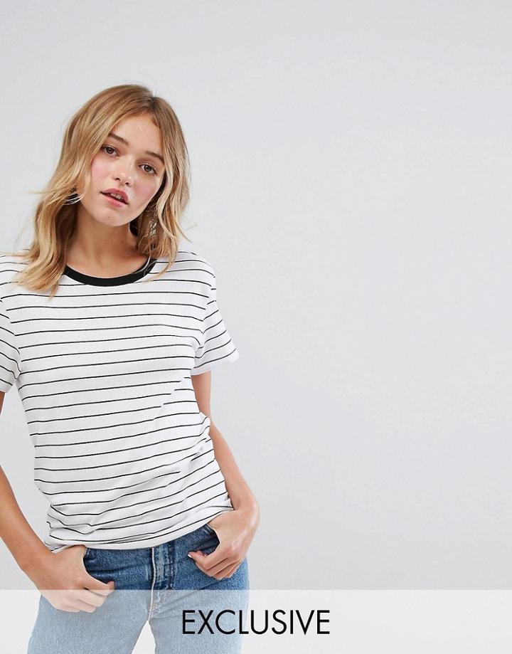 Monki Stripe Boyfriend T-shirt - White