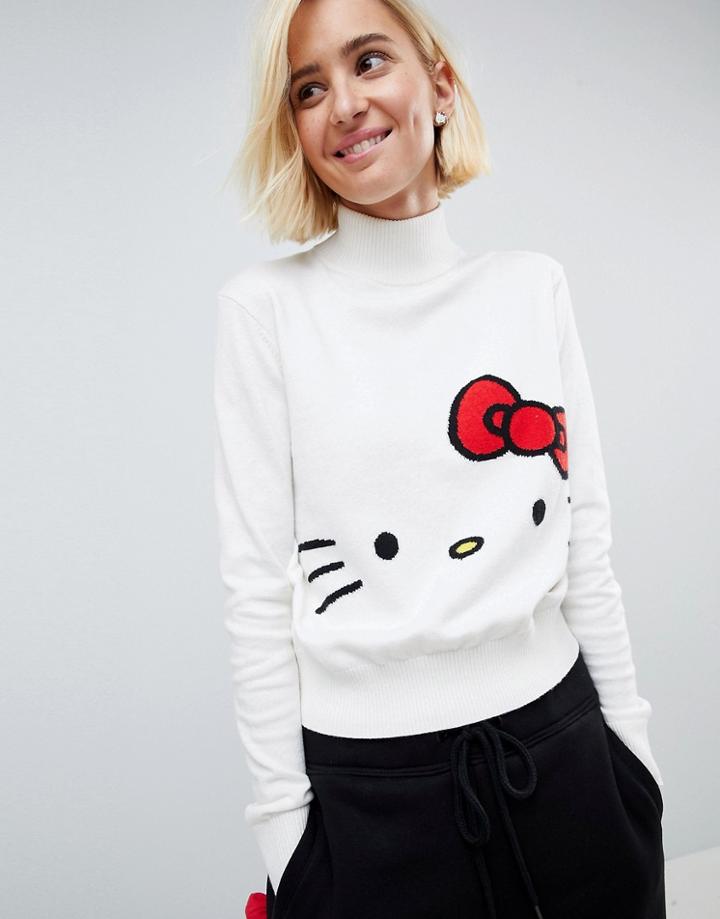Hello Kitty X Asos Face Funnel Neck Sweater In Cashmere Mix - White