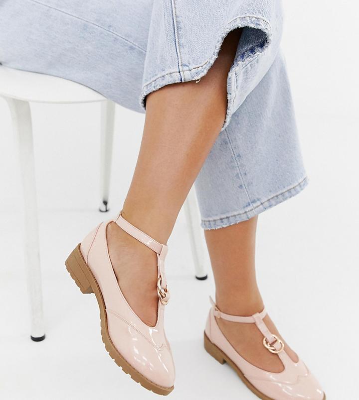 Asos Design Wide Fit Maxy Double Ring Flat Shoes - Beige