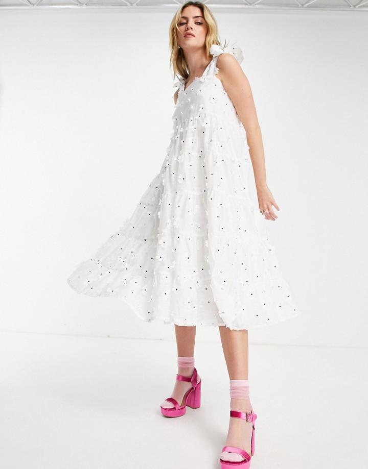 Sister Jane Midi Smock Dress With Tie Straps In White