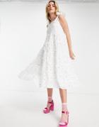 Sister Jane Midi Smock Dress With Tie Straps In White