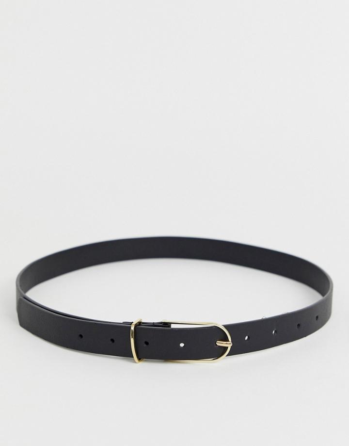 Asos Design Fine Oblong Clean Waist And Hip Jeans Belt-black