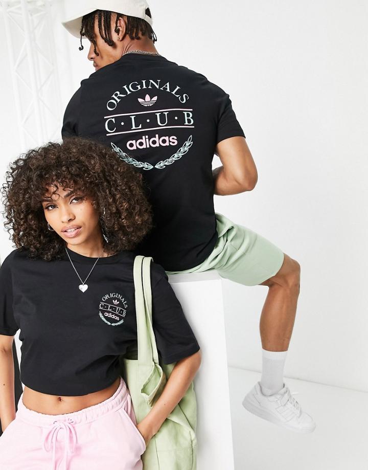 Adidas Originals 'sports Resort' Club T-shirt In Black With Back Graphics