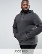 Asos Plus Hoodie With Half Zip - Black