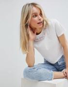 Asos Design Crop T-shirt With Flower Embellishment - White