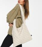 Reclaimed Vintage Inspired Quilted Nylon Knot Bag In Ecru-white