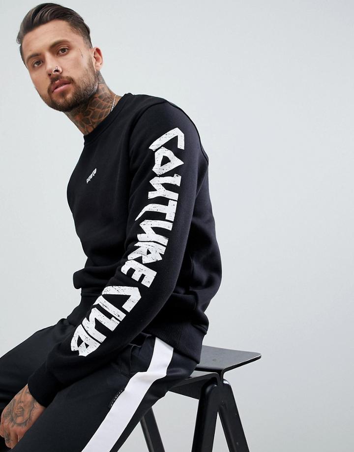 The Couture Club Muscle Fit Sweatshirt In Black With Tour Sleeve Print - Black