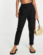Asos Design High Waist Slim Peg Pants In Black Linen