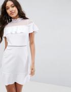 Asos Skater Dress With Dobby Mesh Panel - White