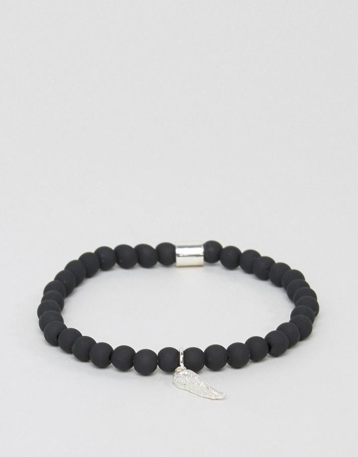 Chained & Able Slim Beaded Bracelet With Hanging Wing In Silver - Silver