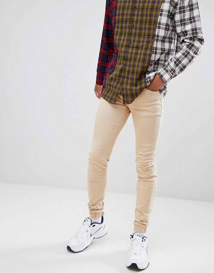 Sixth June Skinny Fit Biker Jeans - Beige