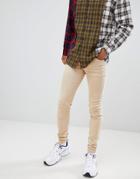 Sixth June Skinny Fit Biker Jeans - Beige