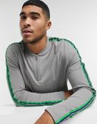 Asos Design Long Sleeve T-shirt With Zip Neck And Sleeve Tape-grey