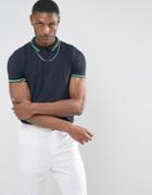 Asos Tipping Collar And Cuff Pique Polo Shirt In Navy - Navy
