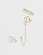 New Look Faux Pearl Drop Earring Stud And Cuff Set - Gold