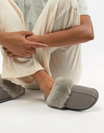 Just Sheepskin Mule Slippers - Gray
