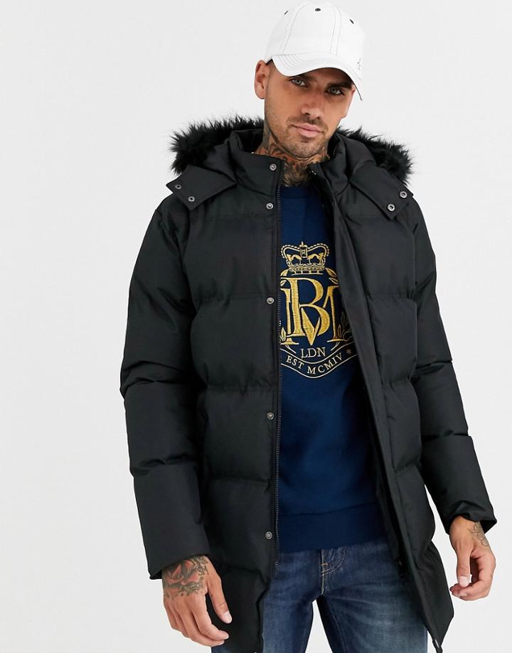 Soul Star Parka With Faux Fur Hood In Black