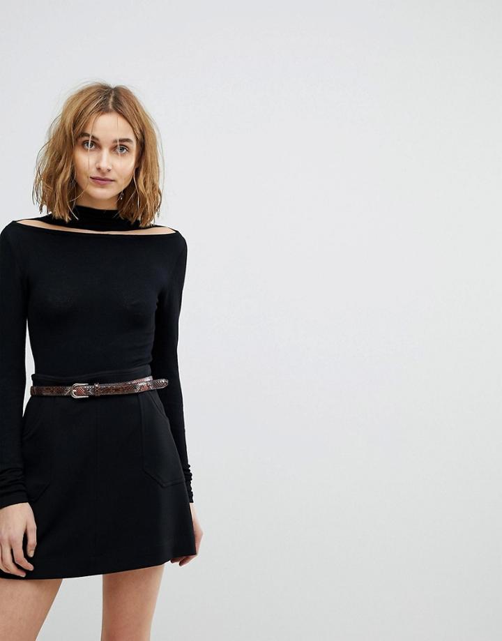 Lost Ink Fitted Sweater With Cut Out Neck Detail - Black