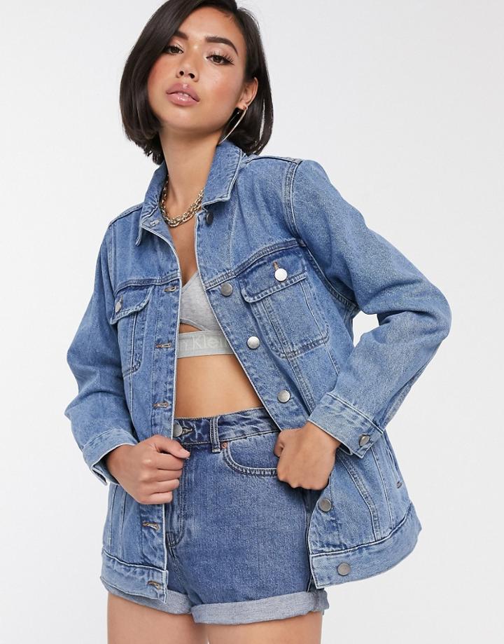 Asos Design Denim Girlfriend Jacket In Washed Blue