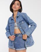 Asos Design Denim Girlfriend Jacket In Washed Blue