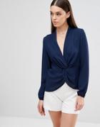 Tfnc Long Sleeve Top With Knot - Navy