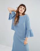 Rokoko Knitted Sweater With Peplum Hem Co-ord - Blue