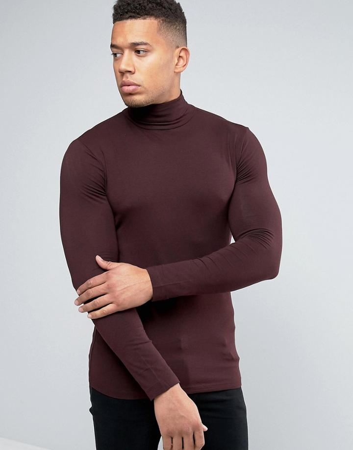 New Look Muscle Fit Roll Neck Top In Dark Purple - Purple