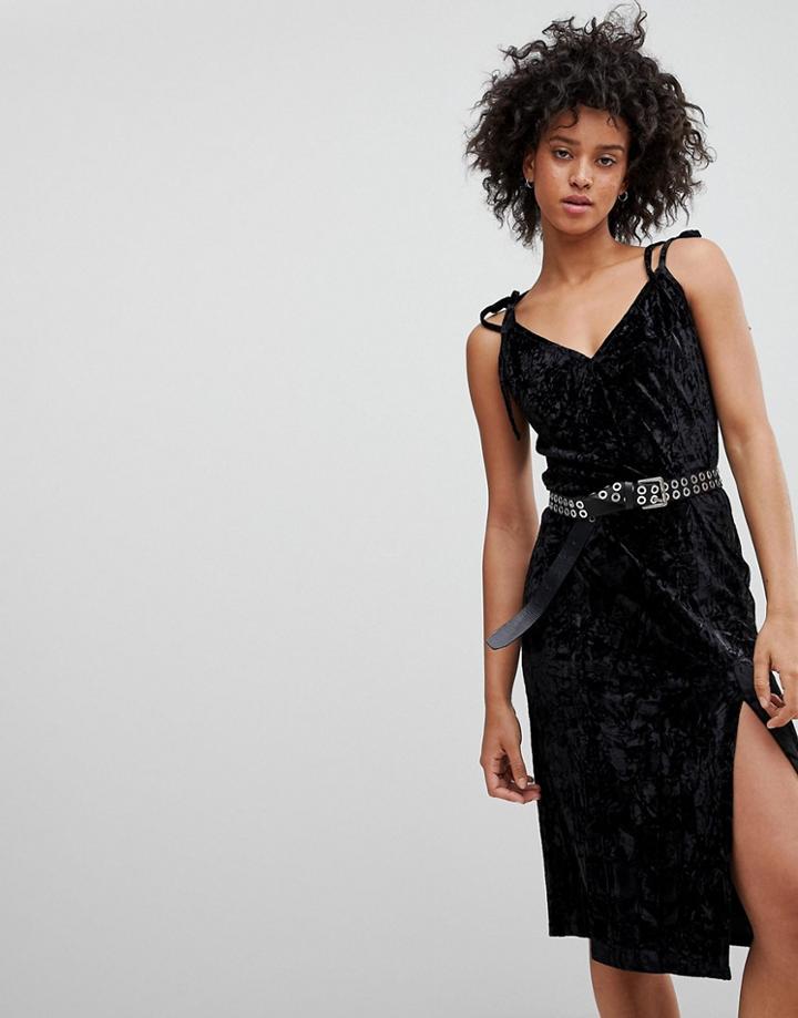 Nytt Crushed Velvet Midi Dress - Black