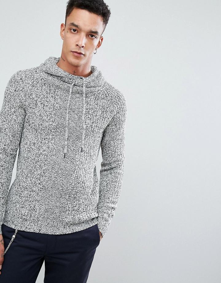 Bershka Knitted Hoodie In Gray - Black