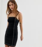 Noisy May Petite Denim Cami Dress With Contrast Stitching-black