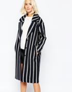 Selected Cocoana Oversized Stripe Coat - Black And Gray