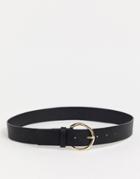 Glamorous Waist And Hip Belt In Black With Gold Minimal Round Buckle