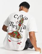 New Love Club Spaghetti Backprint Oversized T-shirt In White