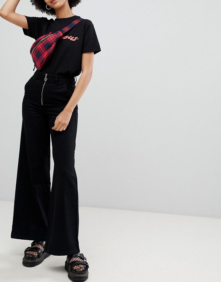 Chorus Wide Leg Jeans With Exposed Zip And Star Zip Puller - Black