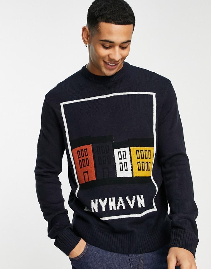 Only & Sons Sweater With Nyhavn Houses In Navy