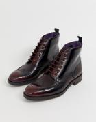 Ted Baker Twrehs Brogue Boots In Burgundy Hi Shine-red