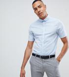 Asos Design Tall Wedding Slim Fit Linen Shirt In Blue - Blue