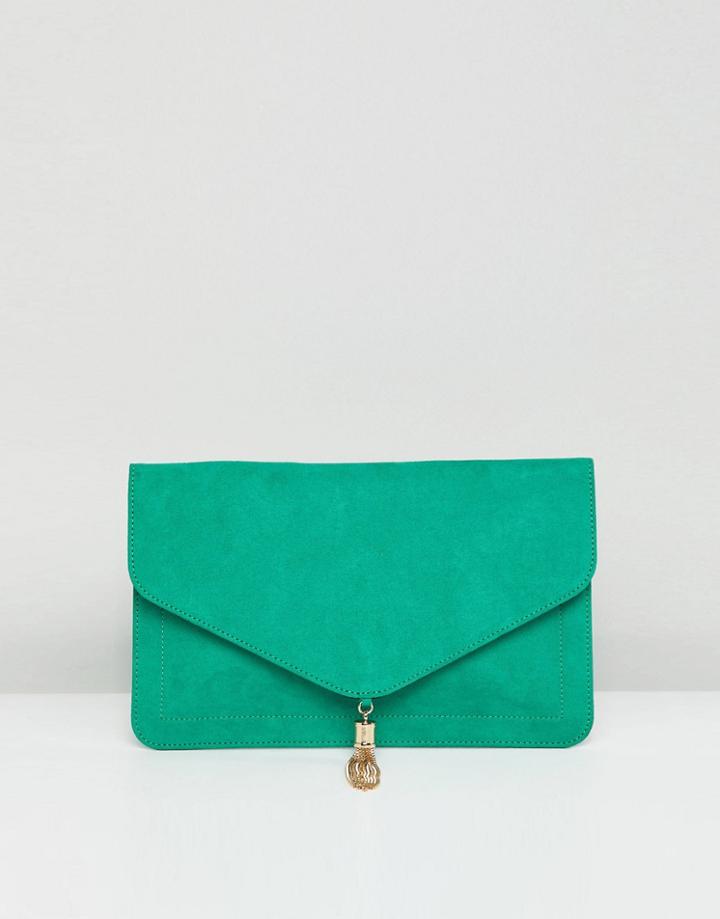 Asos Design Tassel Clutch Bag - Green
