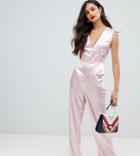 Unique21 Plunge Front Wide Leg Jumpsuit - Pink