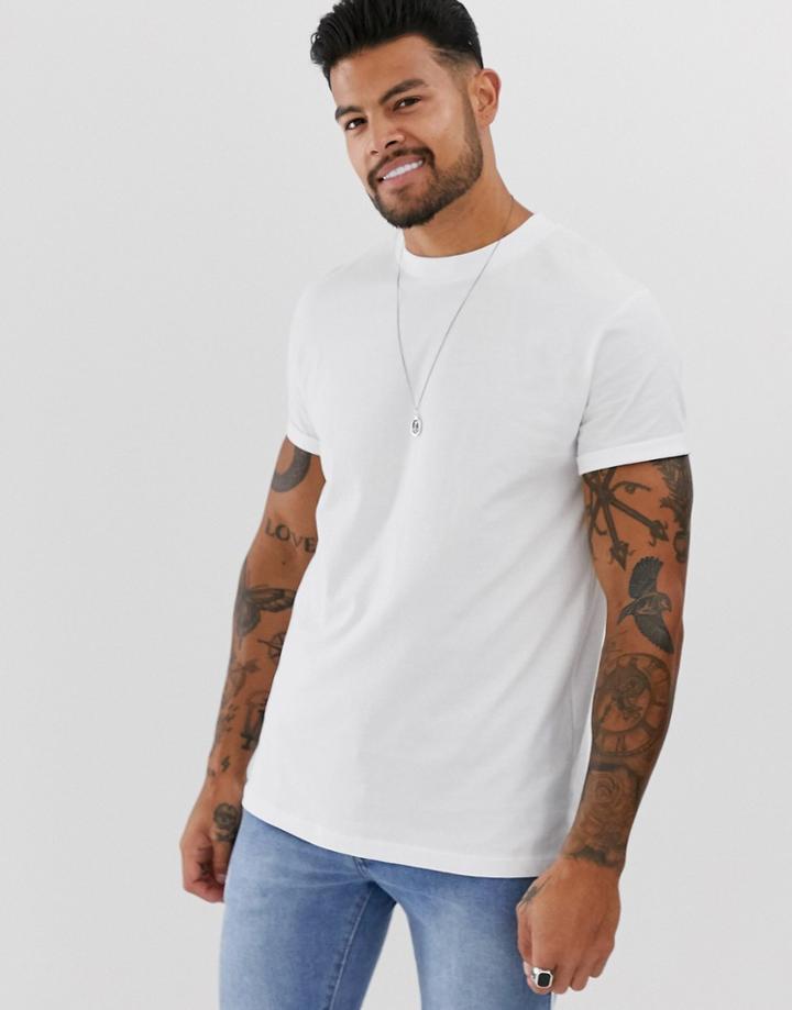 Asos Design T-shirt With Crew Neck And Roll Sleeve In White