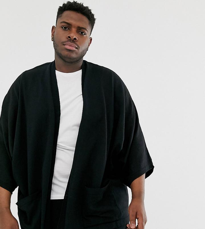 Asos Design Plus Knitted Kimono Jacket In Black